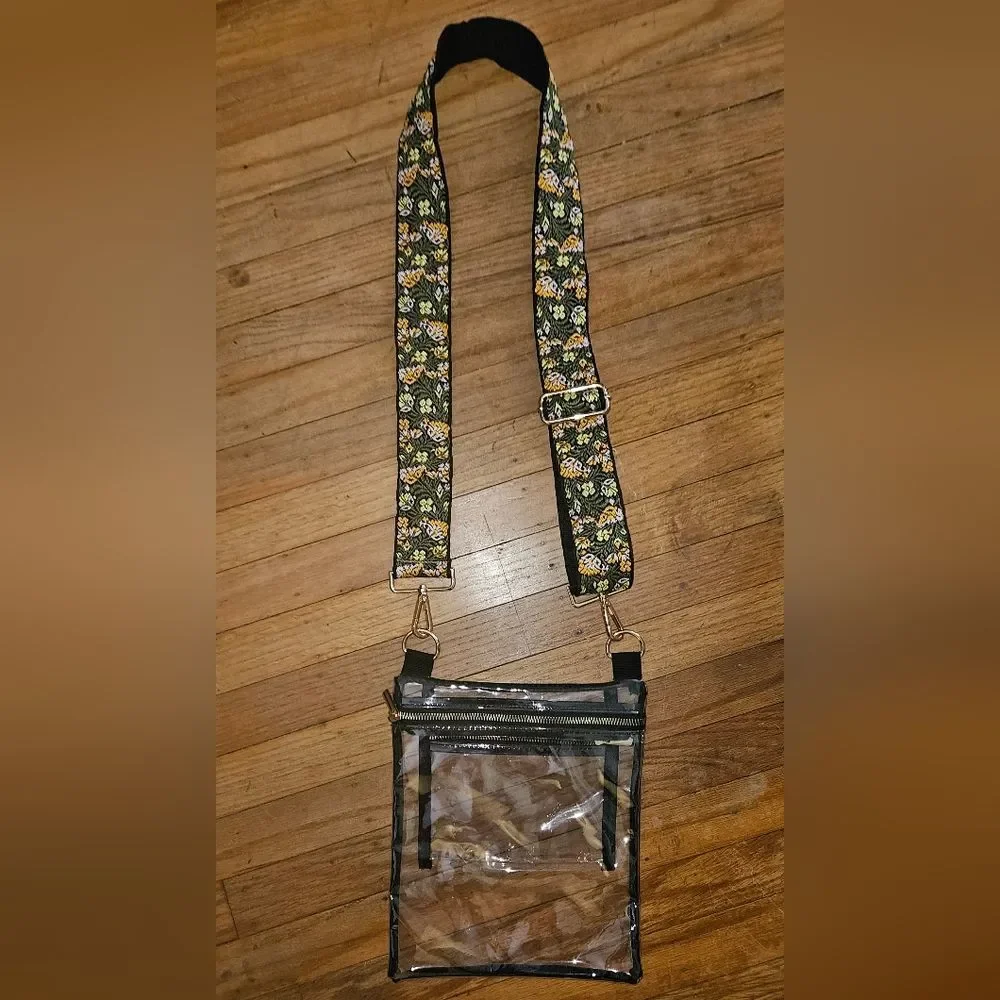 Amazon Clear Plastic Crossbody Floral Embroidered Strap Stadium Purse Concert